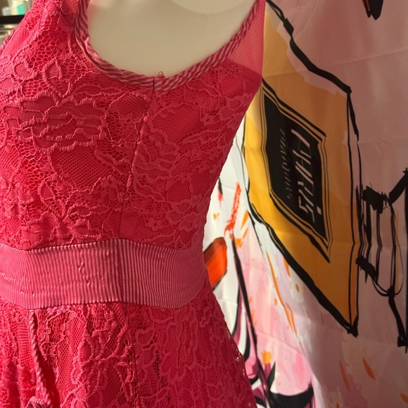 Sourpuss fuchsia lace sleeveless fashion dress with bow detailing with netting - Picture 10 of 13